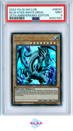 BLUE-EYES WHITE DRGN. YUGIOH!LOB-LEGEND/BLUE EYES 25TH ANN. EDI 2023 DE001 PSA 9 - Image 1