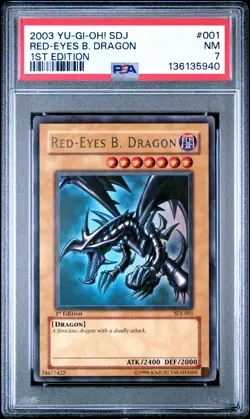 2003 YU-GI-OH! STARTER DECK: JOEY 1ST ED #001 RED-EYES B. DRAGON PSA 7 - Image 1