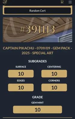 Ace 10 Captain Pikachu Pokemon Card 0709/09 Chinese Exclusive Perfect Sub Grades - Image 3