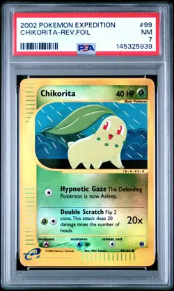 2002 POKEMON EXPEDITION #99 CHIKORITA-REVERSE FOIL PSA 7 - Image 1