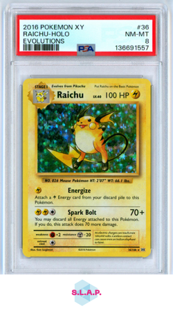 RAICHU-HOLO EVOLUTIONS POKEMON XY EVOLUTIONS 2016 36 PSA 8 - Image 1