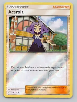 Reverse Holo Acerola 112/147 Uncommon Burning Shadows Pokemon - Image 1