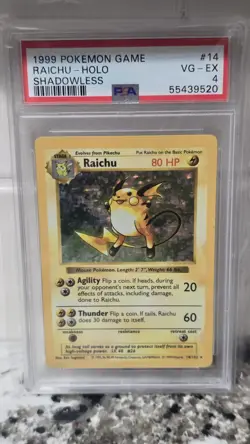Pokemon Raichu Base Set Shadowless 1st Edition Holo Rare #14 PSA 4 VG-EX - Image 1