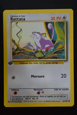 Pokemon TCG RATTATA 1ST EDITION FRENCH RATTATA Base Set 61/102 NM - Image 1