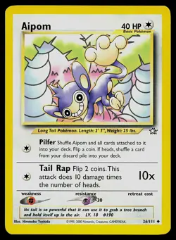 Pokemon Card Neo Genesis Aipom 26/111 Unlimited Uncommon - Image 1