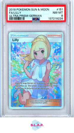 FA/LILLY ULTRA PRISM-GERMAN POKEMON SUN & MOON ULTRA PRISM 2018 151 PSA 8 - Image 1