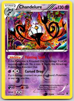 POKEMON PHANTOM FORCES CHANDELURE 43/119 RARE REVERSE HOLO NM - Image 1