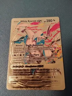 White kyurem GXHP280 Swift Ascension Fusion Flare Gold Foil Fan Art Pokemon Card - Image 1