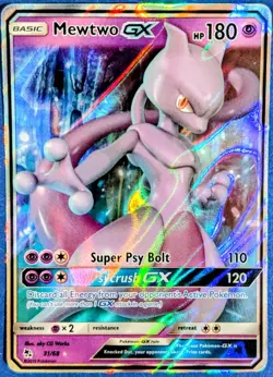Pokemon TCG Mewtwo GX 31/68, Hidden Fates Near Mint - Image 1