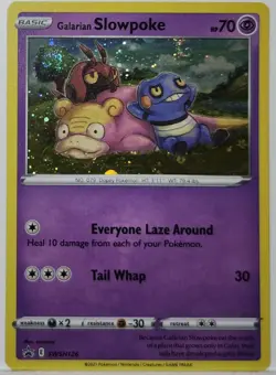 Double Swirls 🌀 Galarian Slowpoke Cosmos Holo Bleed Error Rare Pokemon TCG ✨ - Image 3