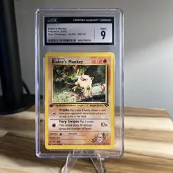 CGC 9 Blaine's Mankey 63/132 1st Edition Pokemon Gym Challenge 2000 - Image 1