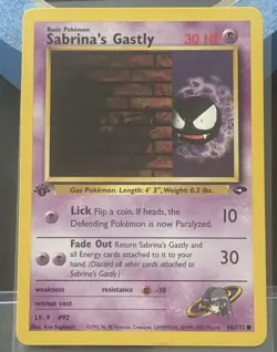 Pokemon Card - Sabrina's Gastly 1st Edition Gym Challenge 96/132 Common - Image 1