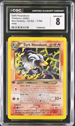 Pokemon Neo Destiny 1st Edition Dark Houndoom 7/105 Holo CGC 8 (PACK FRESH) - Image 1