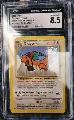 1999 😺 CGC-8.5 - Dragonite #5 Mewtwo Strikes Back Pokemon Black Star Promo - Image 1