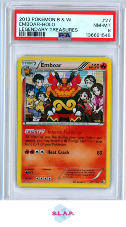 EMBOAR-HOLO LEGENDARY TREASURES POKEMON BLCK & WHITE 2013 27 PSA 8 - Image 1