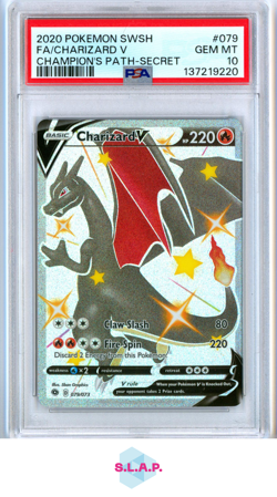 FA/CHARIZARD V CHAMPION'S PATH-SECRET POKEMON SWSH 2020 079 PSA 10 - Image 1