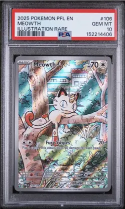 2025 POKEMON PFL EN-PHANTASMAL FLAMES ILLUSTRATION RARE #106 MEOWTH PSA 10 - Image 1