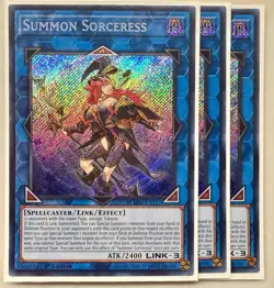 Yugioh! 3x Summon Sorceress BLMM-EN157 Secret Rare 1st Ed NM - Image 1