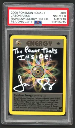 Pokemon Cards PSA 8 Auto 10 1st Edition Rainbow Energy 80/82 Jason Paige Signed - Image 1