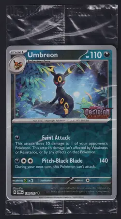 Pokemon TCG Umbreon 130/197 Obsidian Flames Rev Holo Stamped Promo Card Sealed - Image 1