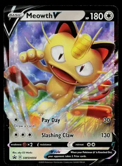 Pokemon Card Sword & Shield Promo Meowth V SWSH004 Holo - Image 1