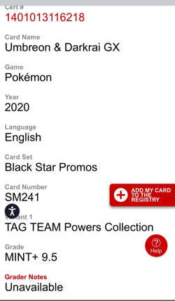 2020 Pokemon SM241 Umbreon & Darkrai GX Promo Tag Team Powers CGC 9.5 - Image 3