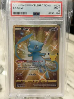 2021 Pokemon 25th Celebrations #025 Gold Full Art Mew Secret Rare PSA 9 Mint - Image 1