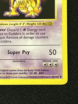 Pokemon Kadabra 032/102 Base Set (Shadowless) Never Played *Near Mint* - Image 5
