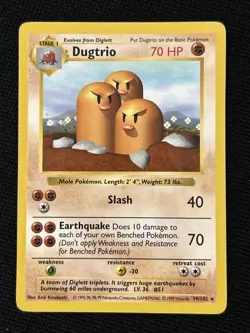 Pokemon Dugtrio 019/102 Base Set (Shadowless) *Near Mint* - Image 1