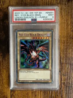 Red-Eyes Black Dragon LDS1-EN001 PSA 9 Mint 1st Ed Purple Name Yu-Gi-Oh - Image 1