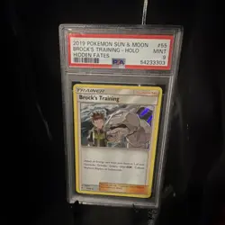 Pokemon Brock's Training 55/68 Hidden Fates Holo Rare PSA 9 Trainer - Image 1