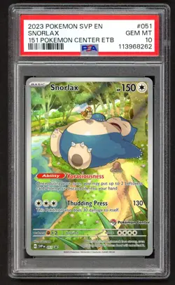 Pokemon Cards - PSA 10 Snorlax 051 - Pokemon Center 151 ETB Promo - GEM MT - Image 1