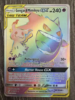 2019 Pokemon Card Team Up Gengar & Mimikyu GX Rainbow Secret Rare HR #186/181 - Image 1