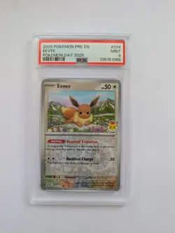 PSA 9 Eevee 074 Pokemon Day 2025 Promo Holo #074/131 PRE EN MINT - Image 1