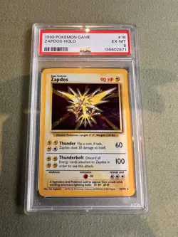 1999 Pokemon TCG Zapdos Holo Rare Card Base Set 16/102, PSA 6 - Image 1