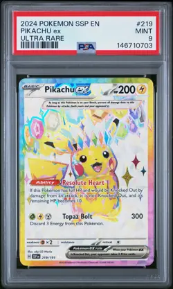 2024 POKEMON SSP EN-SURGING SPARKS ULTRA RARE #219 PIKACHU EX PSA 9 - Image 1