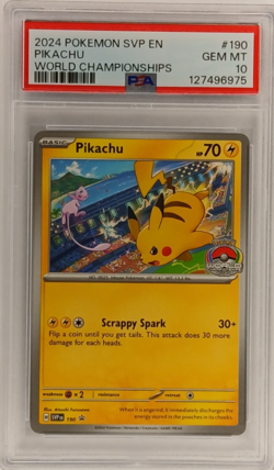 2024 Pokemon Pikachu SVP EN 190 World Championships 70HP PSA 10 GEM MT - Image 1