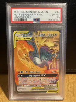 Pokemon TCG Hidden Fates Moltres & Zapdos & Articuno GX 44/68 PSA 10 Gem Mint - Image 3