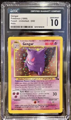Gengar 5/62 Holo Fossil Unlimited Pokemon Card 1999 GRADED CGC 10 GEM MINT #5 - Image 1