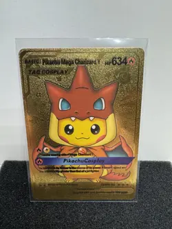 Pikachu Mega Charizard Y Rare Gold Fan Art Mint Pokemon Card - Image 1