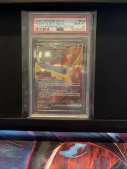 PSA 10 Rocket's Moltres ex 208 Stamped UPC Promo Pokemon Destined Rivals - Image 1