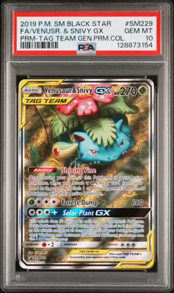 2019 POKEMON SM BLACK STAR PROMO #SM229 FULL ART/VENUSAUR & SNIVY GX PSA 10 - Image 1
