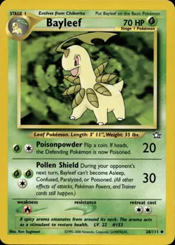 BAYLEEF 28/111 UNCOMMON NEO GENESIS POKEMON UNLIMITED LP - Image 1