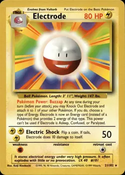 ELECTRODE 21/102 RARE BASE SET UNLIMITED POKEMON LP - Image 1