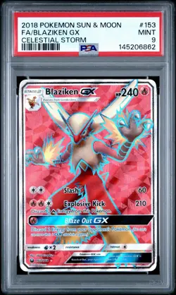 Pokemon TCG 2018 Sun & Moon Celestial Storm Full Art Blaziken GX #153 PSA 9 MINT - Image 1