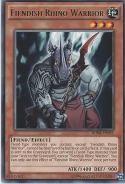 Yugioh Fiendish Rhino Warrior BOSH-EN091 Rare 1st Edition LP - Image 1