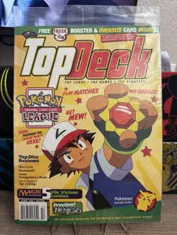 NEW FACTORY SEALED 2000 TOP DECK MAG + JUMBO POKEMON PIKACHU CARD + FOSSIL PACK - Image 1