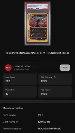 Pokemon cards Houndoom holo H11/H32 Aquapolis ENG PSA 1 poor - Image 3