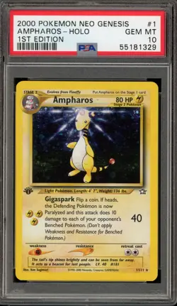 Pokemon Ampharos Neo Genesis 1st Edition Holo Rare #1 PSA 10 Gem Mint - Image 1