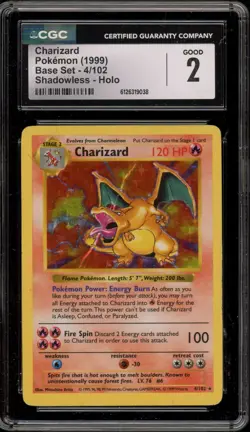Pokemon Charizard Base Set Shadowless Holo Rare #4 CGC 2 - Image 1